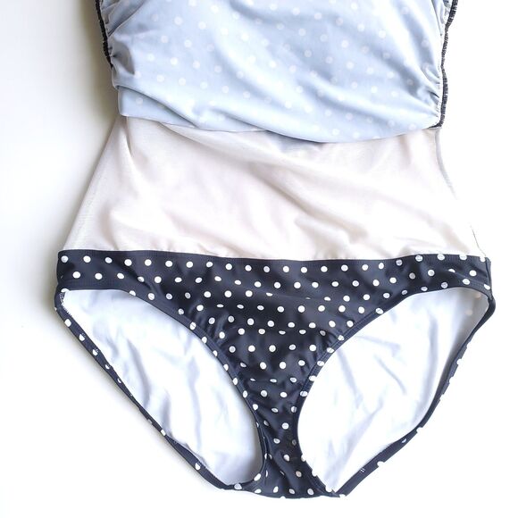 Lauren Ralph Lauren Swimsuit Womens 12 Black Polka Dot One Piece Bathing Suit - Picture 7 of 16
